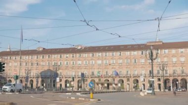 Torino, İtalya - 10 Ekim 2023: Piazza Castello 'nun Genel Görünümü. Yüksek kalite 4k görüntü