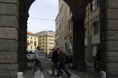 Savona, Italy - 7 apr 2024: view of the buildings from the porticoes of the central via Pietro Paleocapa clipart