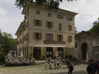 Varallo Sesia, Italy - 19 Aug 2022: facade of the Sacro Monte restaurant hotel. High quality photo clipart