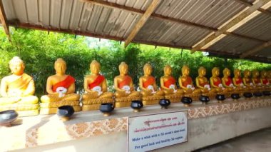 Thai altın Buda heykelleri serisi. Bu heykellere sağlık dilemek için adak sunabilirsiniz. Yüksek kalite 4k görüntü