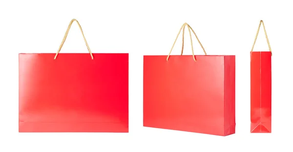 白い背景で隔離赤い紙のショッピング バッグ — ストック写真
