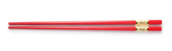 Top View Red Chopsticks White Background — Stock Photo, Image