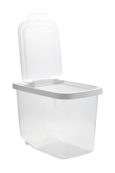 Čtvercový Prázdný Plastový Kbelík Izolovaný Bílém Pozadí Kontejner Jídlem — Stock fotografie