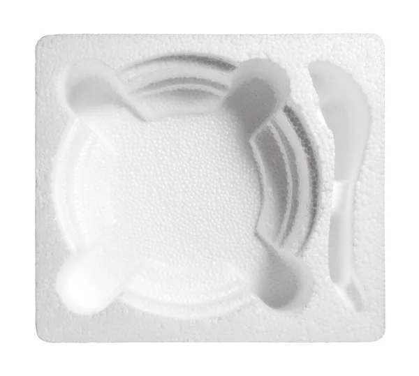 Üres Styrofoam Box Elszigetelt Fehér Háttér Felülnézet — Stock Fotó