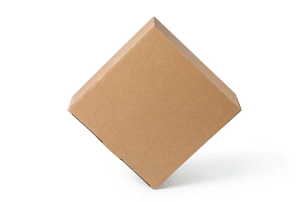 Brązowe Pudełko Kartonowe Izolowane Białym Tle — Zdjęcie stockowe