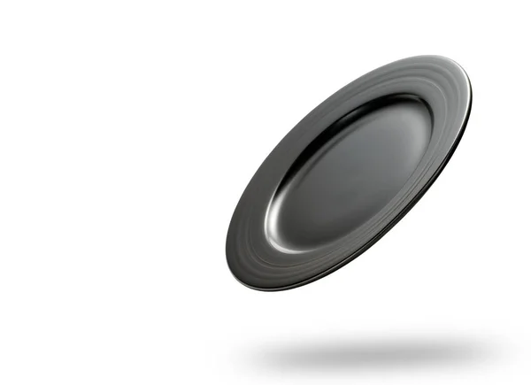 Empty Black Plate Isolated White Background — Stock Photo, Image