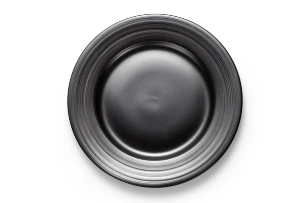 Empty Black Plate Isolated White Background Top View — Stock Photo, Image