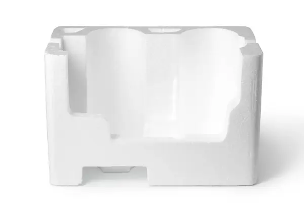Caixa Isopor Vazia Isolada Fundo Branco — Fotografia de Stock
