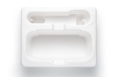 Beyaz arka planda izole edilmiş boş şok geçirmez ambalaj kutusu. Üst görünüm.