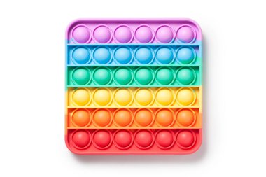 Beyaz arka planda izole edilmiş baloncuk panosuna basın, çocuklar ve yetişkinler için stres önleyici oyuncak.