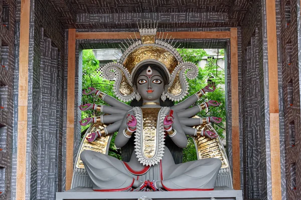 Dea Devi Idolo Durga Decorato Puja Pandal Calcutta West Bengal — Foto Stock