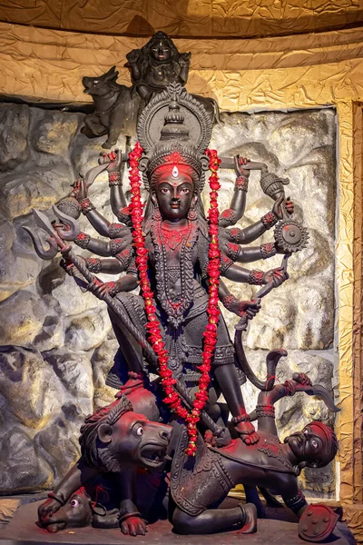 Diosa Devi Durga Ídolo Decorado Una Pandal Puja Calcuta Bengala — Foto de Stock