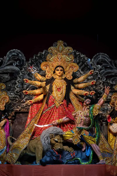 Bohyně Durga Devi Idol Zdobené Puja Pandal Kalkata West Bengal — Stock fotografie