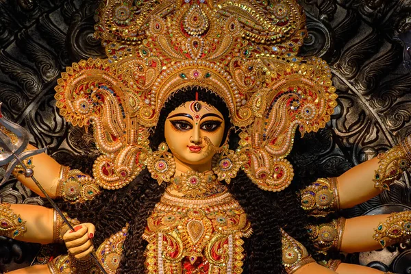 Goddess Devi Durga Idol Decorated Puja Pandal Kolkata West Bengal — Stock Photo, Image