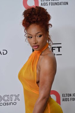 Batı Hollywood, CA USA - 2 Mart 2025: Megan Thee Stallion 33. Geleneksel Elton John AIDS Vakfı Ödülleri Töreni İzleme Partisi 'ne katıldı