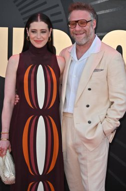 Hollywood, CA USA - 24 Mart 2025: Lauren Miller, Seth Rogen Apple TV 'ye katıldı The Studio World Premiere Screening