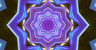 Bu kusursuz döngülü video karmaşık geometrik desenlere ve parlak renklere sahip bir tünel gösteriyor. Dinamik ışık görüntüsü ekran koruyucular için mükemmel bir görsel deneyim yaratır..