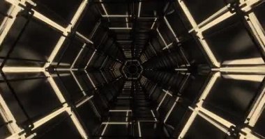 Geometrik desenli karanlık tünel ışık ve gölgenin etkileşimini gösteriyor. Tasarım ekran koruyucular veya ortam ayarları için mükemmel büyüleyici, kusursuz bir görsel döngü yaratır..