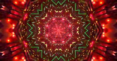 Kusursuz bir döngü videosu dinamik ışıklar ve karmaşık desenlerle dolu renkli bir tünel sunar, çeşitli ayarlar için uygun görsel deneyimler yaratır.