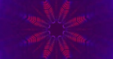 Dinamik video, çarpıcı mor ve mavi geometrik tasarımlarla dolu bir tünelin kusursuz döngüsünü gösteriyor. Ekran koruyucu bir ortam oluşturmak için ideal..