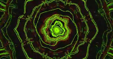 Bu pürüzsüz video döngüsü, yeşil ve kırmızı renkli karmaşık girdap şekilleri gösteren canlı bir tünel efekti içeriyor. Büyüleyici görüntüler ekran koruyucu bir deneyim yaratıyor..