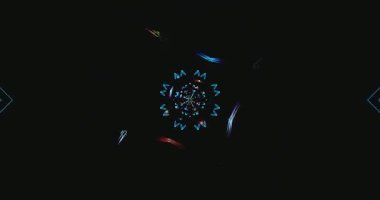 Parlak geometrik şekillerle dolu bir tünelin kusursuz döngüsünü içeren büyüleyici bir görsel deneyim..