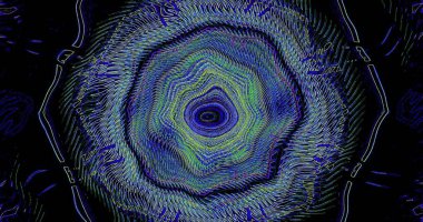 Renkli girdap desenleri, mavi ve yeşil tonlarla dolu soyut bir tasarım yaratarak canlı bir görüntü oluşturur. Bu sanat eserleri karmaşık detaylar ve şekiller içerir..