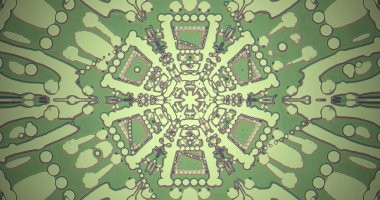 Bu canlı sanat eseri, izleyiciyi kendine çeken büyüleyici bir görsel etki yaratan organik şekil ve çizgilerle simetrik bir desen içeriyor. Yeşil arkaplan tasarımın derinliğini arttırır.