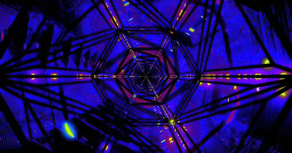 Geometrik şekillerden oluşan bir tünel parlak renkler ve dinamik ışıklarla parlar. Sahne, kıvrımlı desenleri ve yoğun renkleriyle izleyicileri cezbediyor ve büyüleyici bir deneyim yaratıyor..