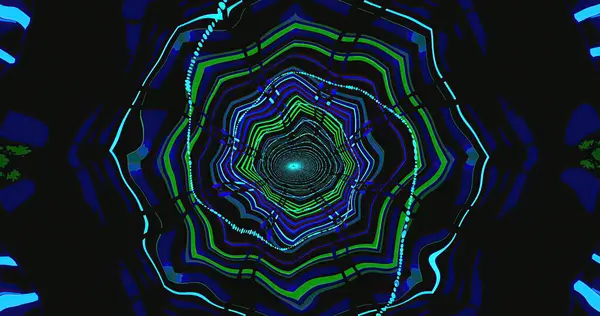 Parlak ve renkli spiral desen, gözü merkeze çeker. Karmaşık tasarım mavi, yeşil ve siyahın tonları büyüleyici bir görsel etki yaratıyor..