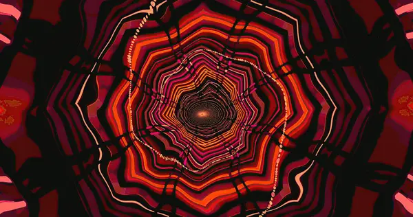 Renkli bir spiral desen, izleyicinin gözünü derinliğine çeker. Tasarım canlı kırmızılar, pembeler ve portakallar içeriyor, büyüleyici bir görsel etki yaratıyor..