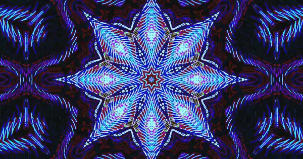 Mavi ve mor ışıklardan oluşan parlak ve karmaşık bir yıldız şekli koyu bir arkaplanda göze çarpar. Bu büyüleyici desen büyüleyici bir görsel etki yaratır..
