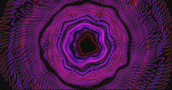 Çarpıcı dairesel desen mor ve kırmızı renkli canlı tonlara sahiptir, koyu bir arkaplan karşısında dinamik ve soyut bir etki yaratır. Dönen çizgiler görsel derinliği arttırır.