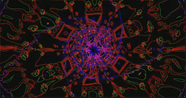 Bu canlı soyut tasarım koyu bir arkaplan karşısında parlak kırmızı ve yeşil şekilli bir spiral desen içerir..