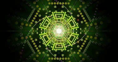 Bu sanat eseri parlak yeşil renklerin hakim olduğu karmaşık bir geometrik tasarıma sahiptir. Karmaşık desenler merkezi bir ışıktan yayılıyor ve büyüleyici bir görsel deneyim yaratıyor..