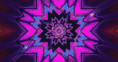 Renkli dinamik desenler keskin kenarları ve pembe ve mavinin canlı renkleriyle ortaya çıkar. Bu soyut tasarım büyüleyici bir görsel deneyim yaratıyor, gözü karmaşık katmanlarına çekiyor..