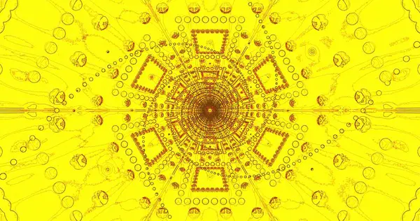 Canlı sarı bir mandala karmaşık dairesel desenler ve geometrik şekiller gösterir. Girdaplar ve çizgiler hareket ve ahenk hissi yaratır, düşüncelere ve takdirlere davetiye çıkarır..