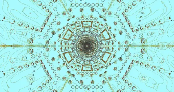 Geometrik şekiller ve desenler büyüleyici bir görsel etki yaratır. Tasarım, sakinleştirici bir turkuaz arkaplan üzerine kurulmuş daire ve çizgilerin bir karışımını içerir..