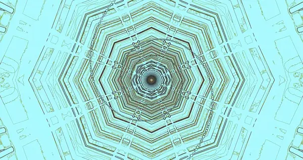 Büyüleyici bir geometrik tasarım, rahatlatıcı mavi tonlarda karmaşık çizgiler ve şekiller içerir. Desen, izleyicinin dikkatini çeken büyüleyici bir görsel derinlik yaratıyor..