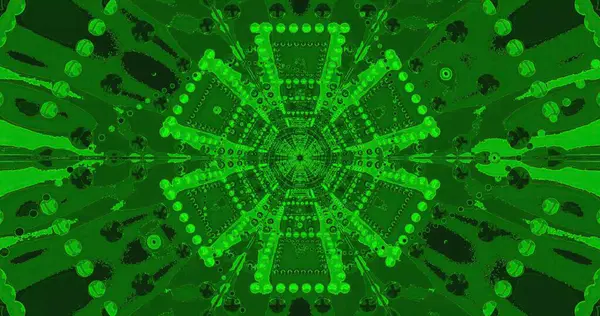 Parlak yeşil desenler büyüleyici bir kaleydoskop etkisi yaratır. Simetrik şekiller ve parlak arkaplan boyunca karmaşık tasarımlar sergiler. Sanat eserleri derinlik ve enerjiyle büyülenir..