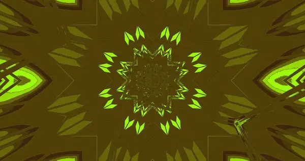 Bu sanat eseri, simetrik olarak düzenlenmiş canlı yeşil şekillerin karmaşık bir modelini gösteriyor. Kalın renkler hareket ve enerji hissi uyandıran dinamik bir görsel etki yaratır..