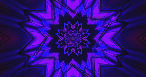 Renkli tasarım keskin çizgiler ve mor tonlarda yıldız benzeri merkezi desen içerir. Dinamik şekiller bir derinlik ve hareket hissi yaratır, izleyicinin dikkatini çeker..