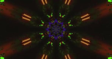 Kaleydoskopik desenli, renkli ve dinamik şekilli canlı bir tünel videosu. Bu kusursuz döngü rahatlatıcı bir görsel zemin sunuyor rahatlama veya sanatsal ilham için mükemmel..