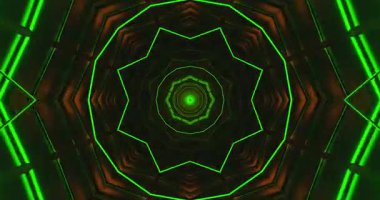 Kusursuz döngülü bir video, geometrik şekillerin ritmik olarak hareket ettiği canlı yeşil bir tünel içerir. Bu dinamik görseller rahatlatıcı bir ortam yaratıyor, ekran koruyucu olarak mükemmel..