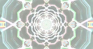 Bu büyüleyici tünel video döngüsü canlı renkler ve hareketsiz bir hareketle dönen karmaşık geometrik desenleri gösterir.