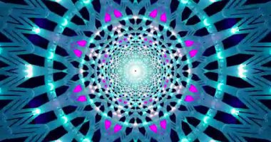 Renkli geometrik desenler sürekli bir döngü içinde döner ve akar, sakinleştirici bir tünel etkisi yaratır.