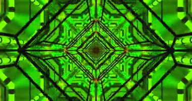 Dinamik görsellerin kusursuz akışını sağlayan büyüleyici yeşil geometrik tasarımları içeren tünel video döngüsü çalıştırılıyor, arka plan ambiyansı veya ekran koruyucu kullanımı için mükemmel.