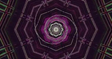 Kusursuz bir döngü içinde parlak geometrik desenler içeren büyüleyici bir tünel animasyonu deneyin. Bu büyüleyici görsel ekran rahatlama veya arkaplan ortamı için mükemmeldir.