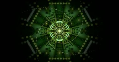 Bu video döngüsünde canlı yeşil şekiller ve desenlerle dolu dinamik bir tünel var. Kusursuz akış ekran koruyucular veya görsel göstergeler için mükemmel büyüleyici bir atmosfer yaratır..