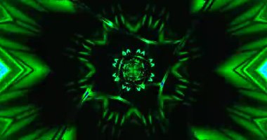 Büyüleyici bir tünel videosu vj döngüsü sürekli yer değiştiren ve akışkan yeşil bir geometrik desen sergiliyor ve gerçek zamanlı olarak büyüleyici bir ekran koruyucu etkisi yaratıyor..
